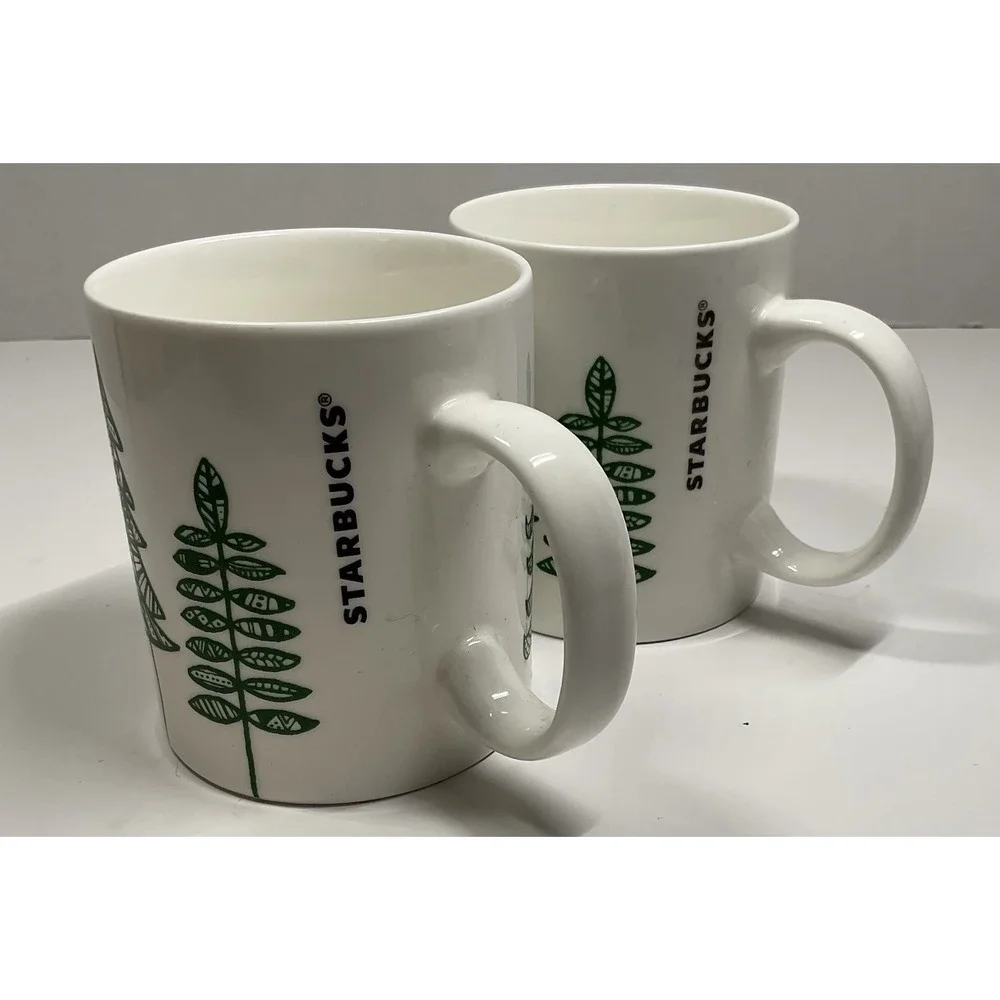 Starbucks Holiday Christmas Tree Coffee Tea Cup Mug 2015 12 Oz White Lot of 2